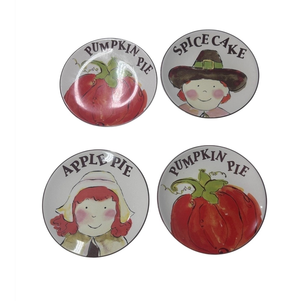 Set Of 4 Rosanna Gobble Gobble Small Ceramic Dessert Plates‎ Pie Designs